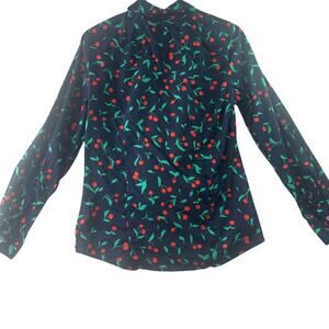J.Crew Navy Cherry Print Long Sleeve Button-Down Shirt • M